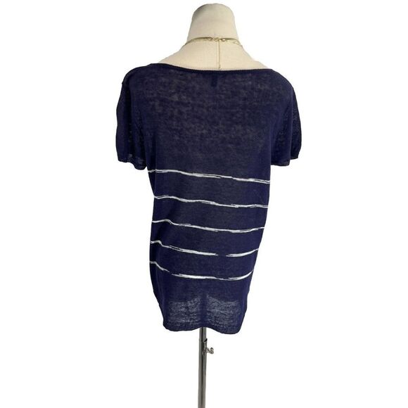 Eileen Fisher Sweater Organic Linen Size Medium Blue White Semi Sheer Knit - Picture 3 of 11